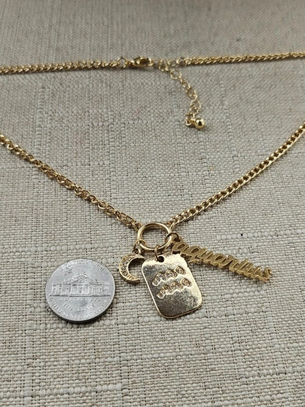 Aquarius Pendant Necklace Gold Tone Fashion Jewelry Charms Necklace - Picture 9 of 10